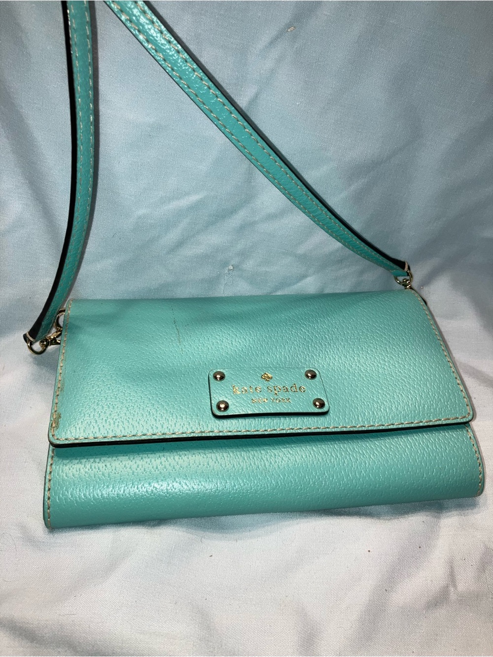 kate spade turquoise pebbled leather crossbody bag teal - Picture 6 of 11